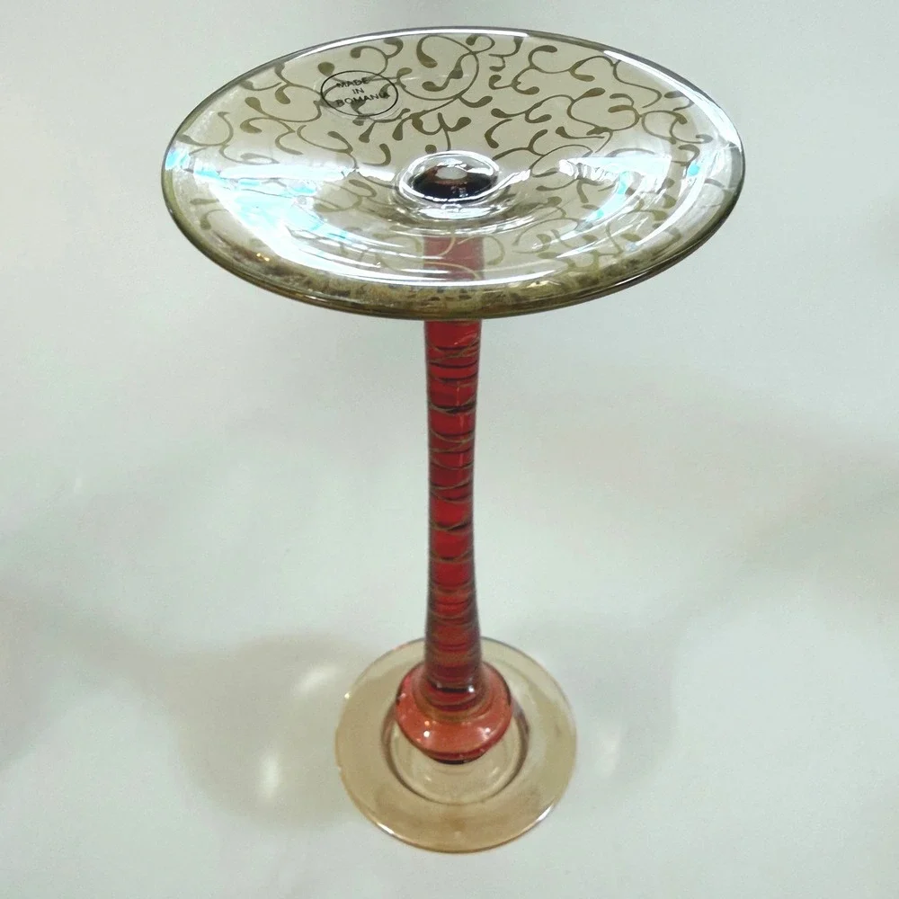 VINTAGE Pier 1 Jubilee Hand Blown Glass Hurricane Candle Holder Romania 14